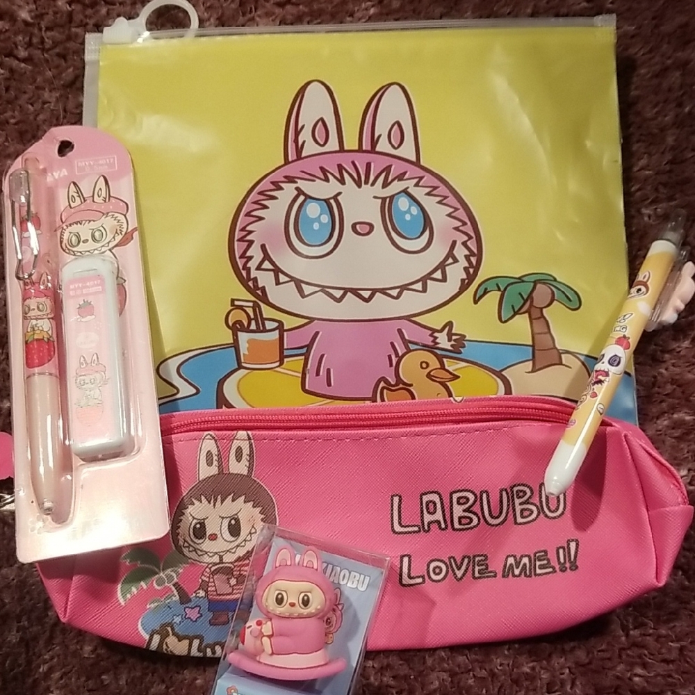 Pink and Yellow Labubu Stationery Set